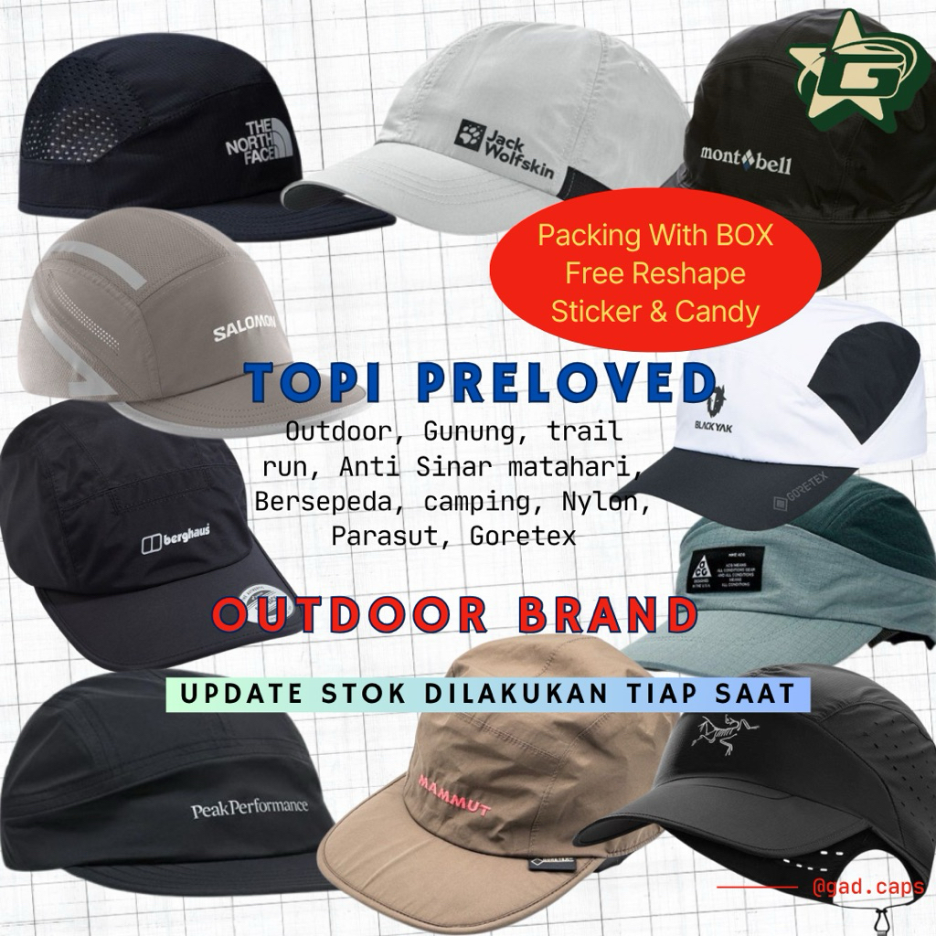 TOPI OUTDOOR BRAND PRELOVED, OUTDOOR CAPS, TOPI GUNUNG, TOPI PETUALANG