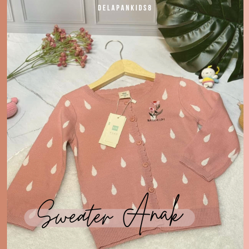 BAJU CARDIGAN RAJUT MOTIF WATERDROP PINK ANAK 2–5 TAHUN | KOREAN STYLE