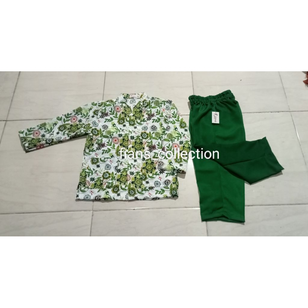 celana full karet sragam  untuk mengaji warna hijau NU dan hijau botol bawahan atasan batik madrasah