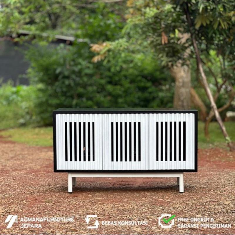 Bufet Kayu Jati Model Industrial Minimalis | Lemari TV Custom 3 Pintu | Custom Furniture Available