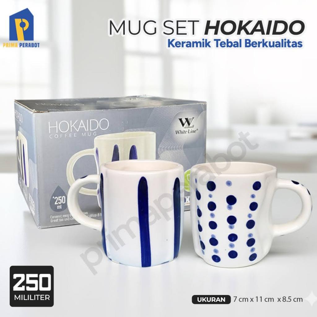 Mug Kembar Hokaido Mug Souver Set Mug Keramik 250 ml White Line