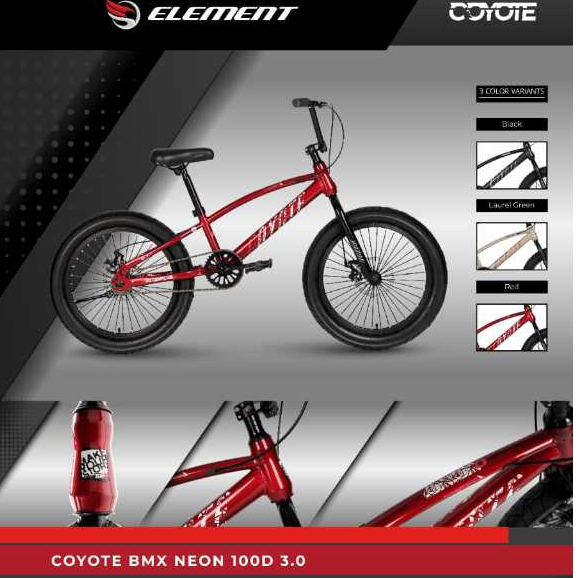 Sepeda BMX 20" ELEMENT Coyote Neon Ban Jumbo 3.0 V Brake dan Disc Brake untuk anak 9 tahun sampai re