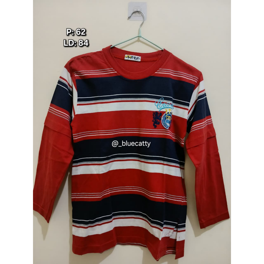 kaos pria motif salur lengan panjang