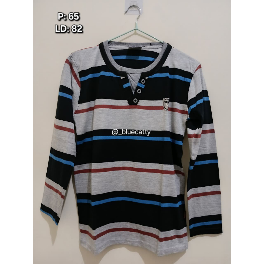 kaos pria motif salur lengan panjang