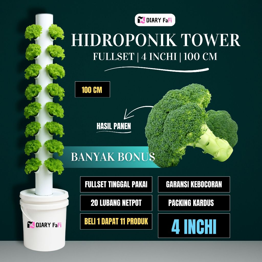 HIDROPONIK TOWER | 100 CM | 4 INCH | HIDROPONIK SET LENGKAP | HIDROPONIK VERTIKAL