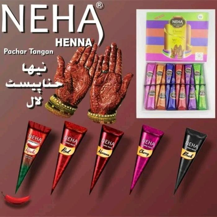 [2PCS] Henna Neha Warna Cherry, Maroon, Black, Mirchi, Red Halal Bisa Buat Sholat