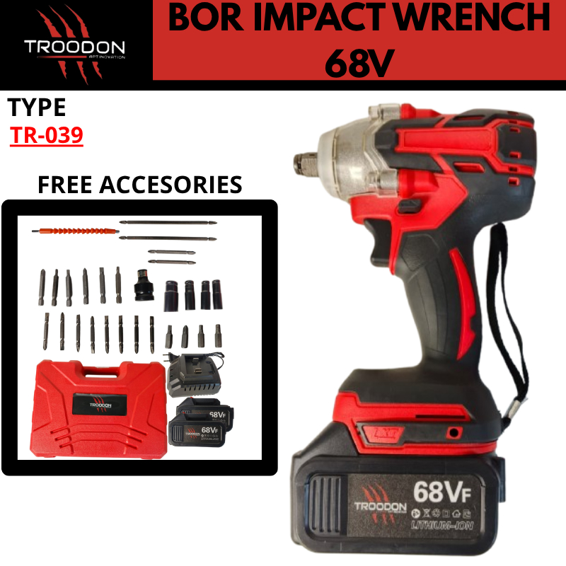 TROODON 68V Impact Wrench Brushless 480N.M Bor Baterai Bor Listrik Impact Baterai Untuk Baut Mobil