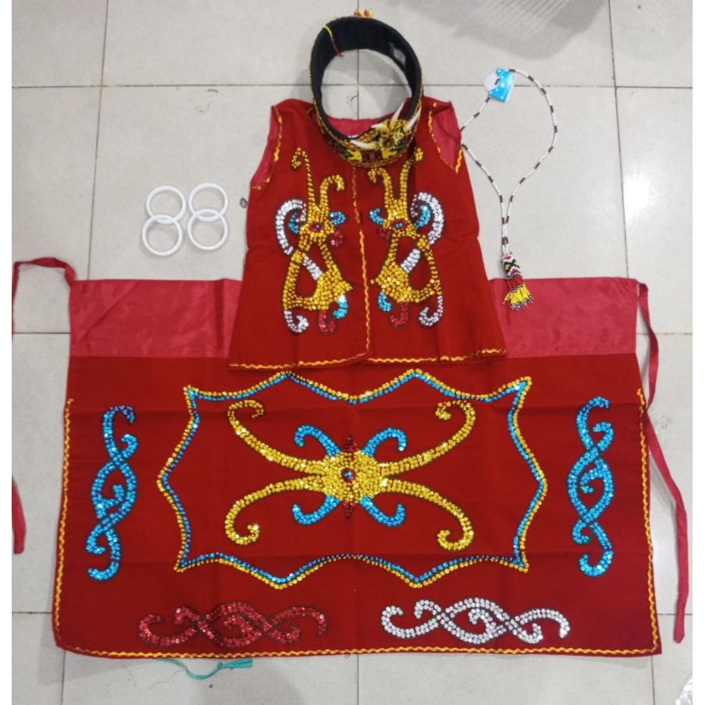 PAKET REGULER BAJU ADAT DAYAK ANAK SD MERAH