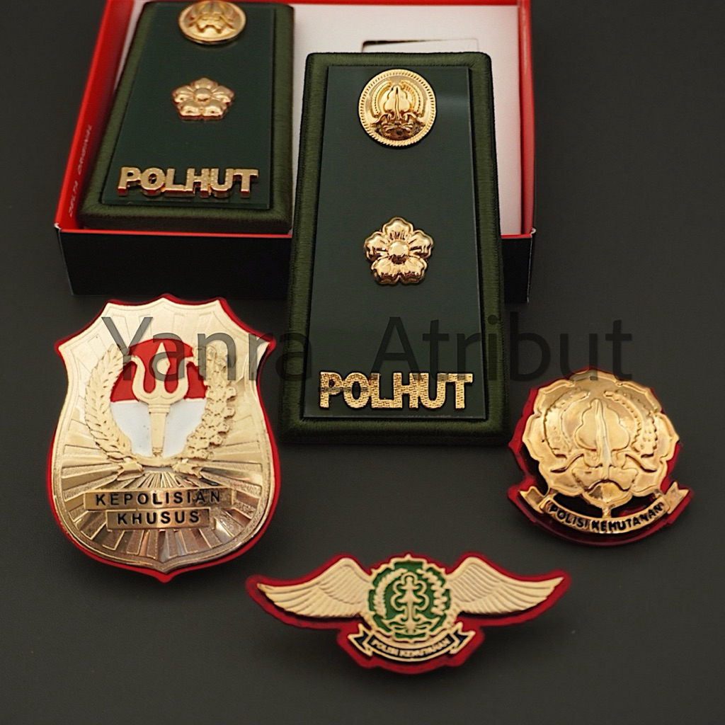 Set Atribut Pangkat Polhut 3D / 4A / 4B Pin Wing Kewenangan Polsus Polisi Kehutanan Premium