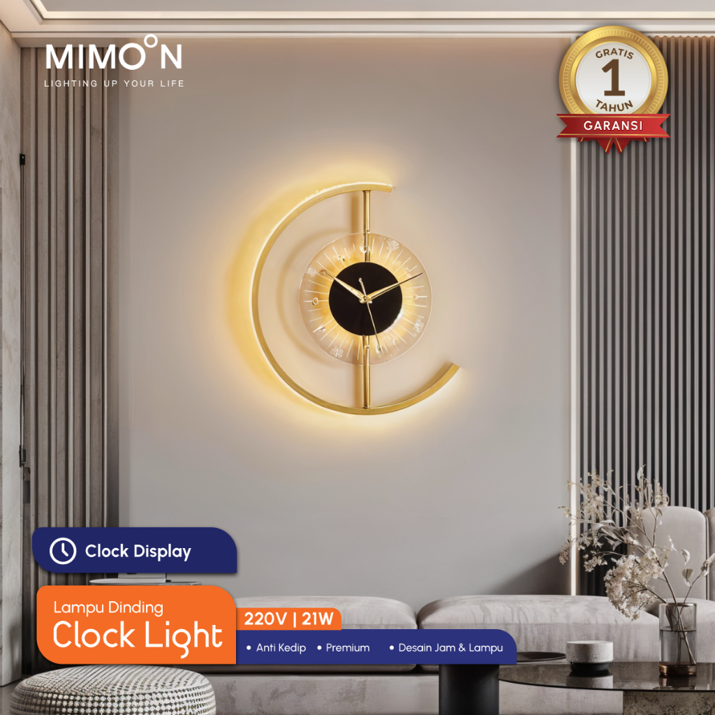 MIMOON Lampu Dinding Tempel Indoor Lampu Ruang Tamu Aesthetic Lampu Dinding Minimalis Jam Dinding Ae