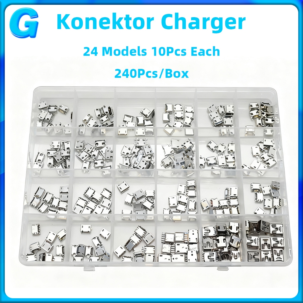 24 Varietas Konektor Charger Konektor Socket Charger Micro USB 5 Pin Flat Dip Jack Tail Connector Ch
