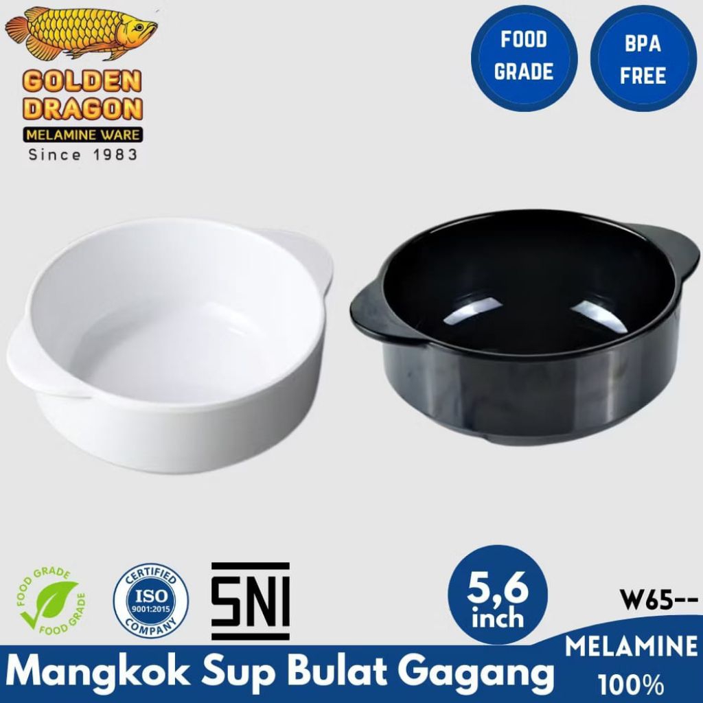 Mangkok Sup Bulat 5 Inch /6 Inch - Mangkok Horeka Porcelain - Melamin Golden Dragon W6505/ W6506