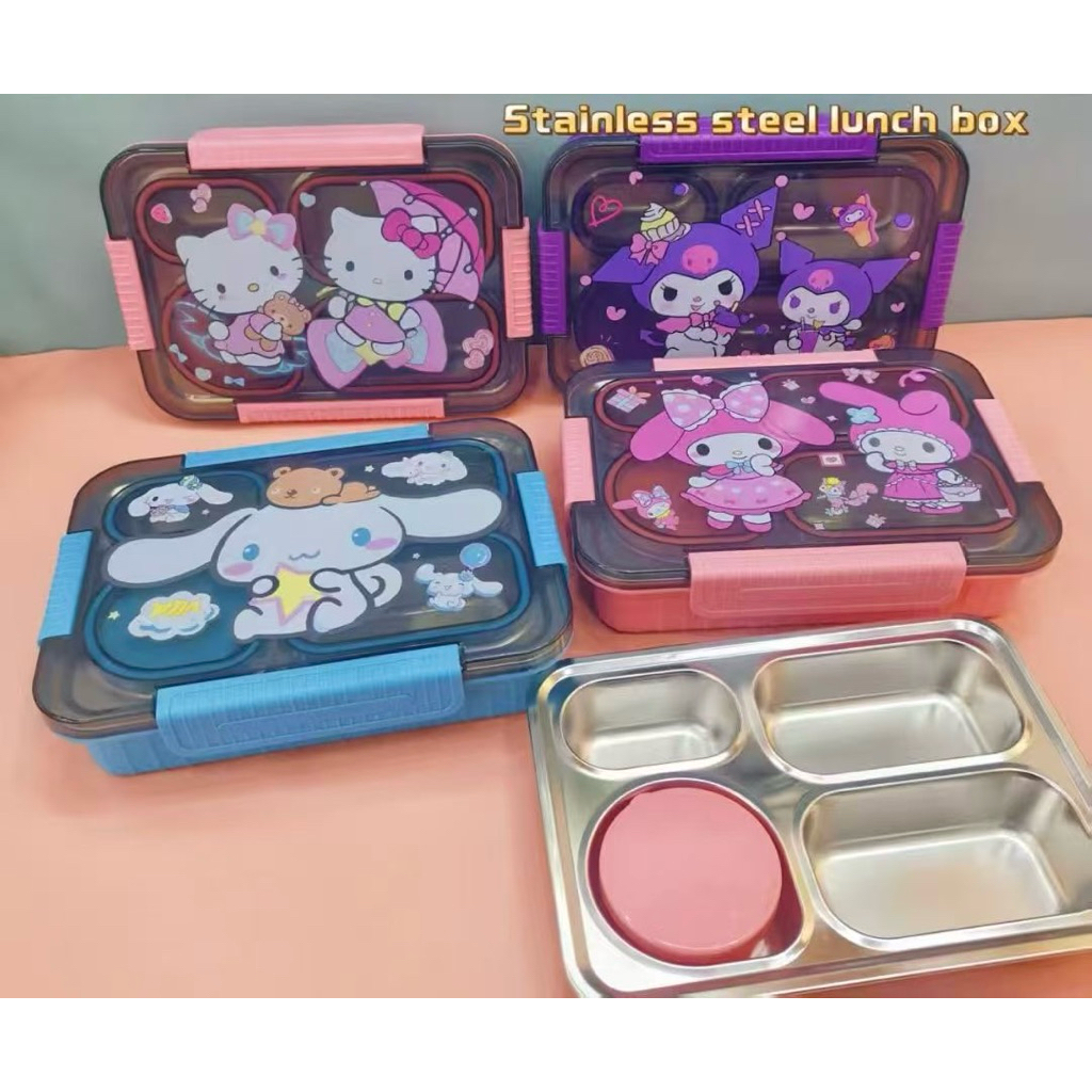 Lunch Box Set Stainless 304 Kotak Makan Anak Kotak Bekal Anak Sekolah Unicorn Dinosaurs Kotak Makan 