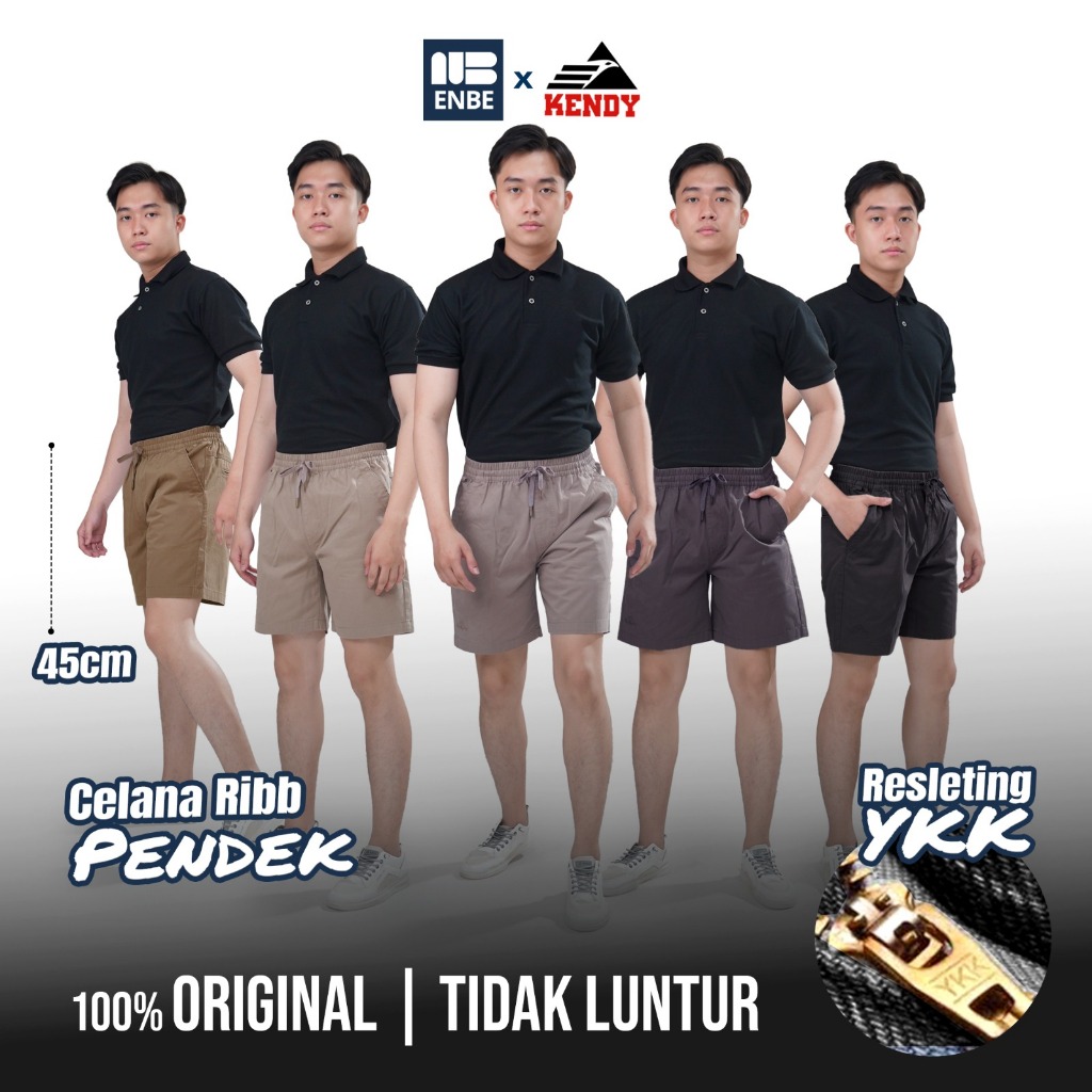 Celana Pendek Polos Pinggang Karet Rib Merk Kendy panjang 45 Cm