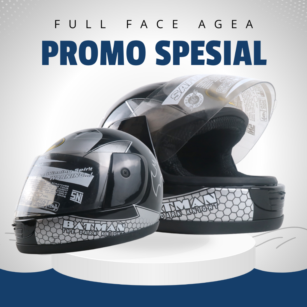 Helm Anak Kecil Usia 2 3 4 5 6 Tahun Full Face SNI Original Motif Marvel Batman Visor Clear