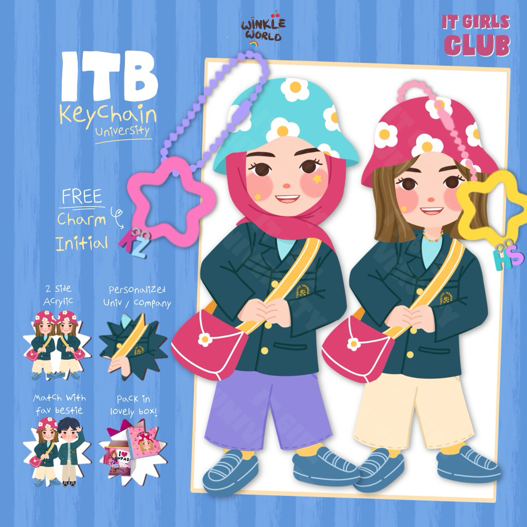 Winkleworld Keychain It Girls ITB Institut Teknologi Bandung Package / Gantungan Kunci Akrilik Unive