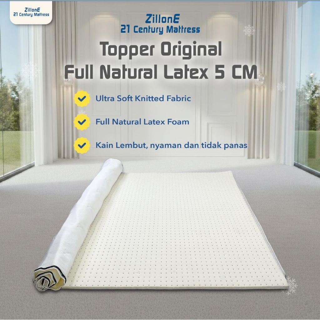 Zillone Topper Kasur Natural Latex 5cm – Topper Kasur Latex Superior D70 | Topper Kesehatan | 90x200