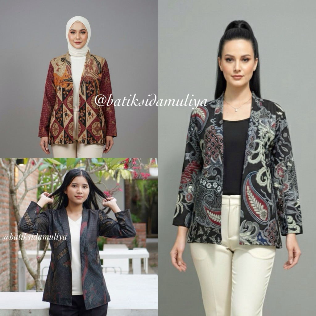 Blazer Batik Wanita Atasan Batik Blouse Jaz Outer Kantor Premium Eksklusif By Batik Sidamuliya XV