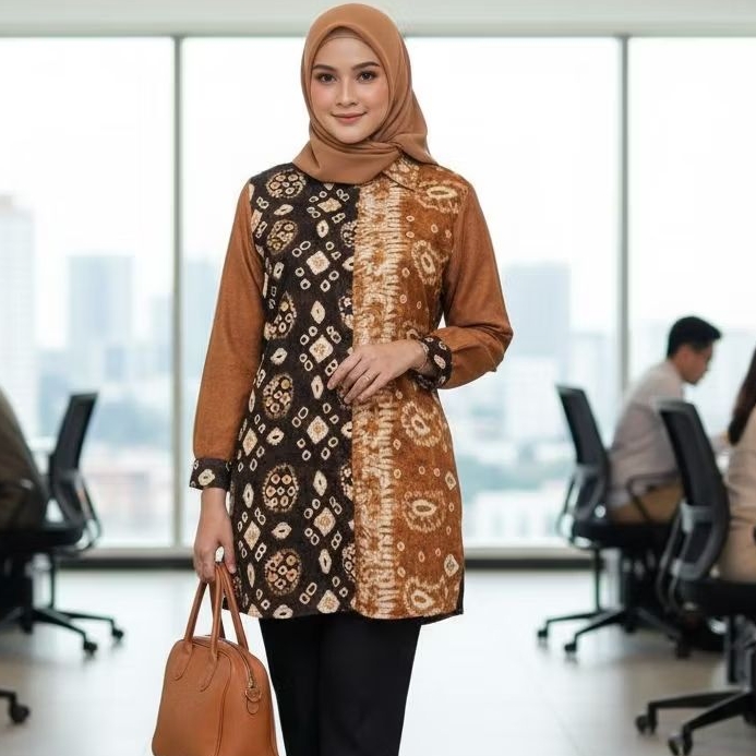 BAJU ATASAN KEMEJA WANITA MOTIF JUMPUTAN PALEMBANG UKIR TINTA PRADA