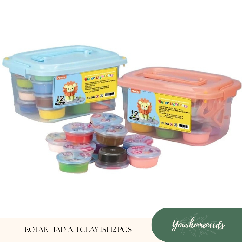 YH KOTAK HADIAH MAINAN CLAY ISI 12 PCS CLAY WARNA WARNI MAINAN EDUKASI ANAK HADIAH ANAK