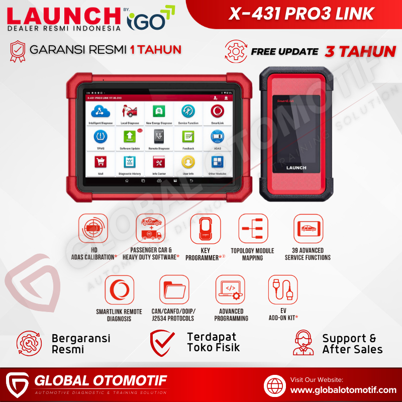 Scanner Universal Mobil Launch X431 PRO3 LINK Scanner Mobil Diagnosis Jarak Jauh Smartlink
