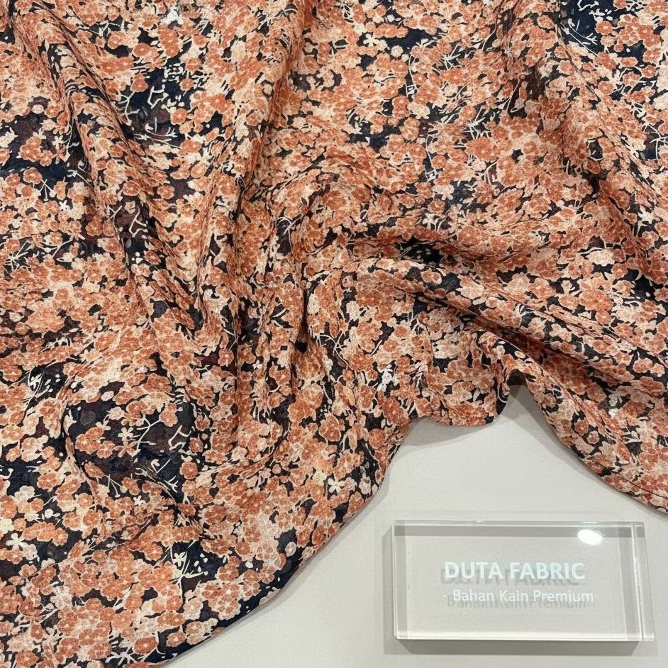 Koleksi Kain Sifon Rubiah Premium Motif Bunga Kecil Ditsy Floral | Chiffon Uragiri Import Meteran | 