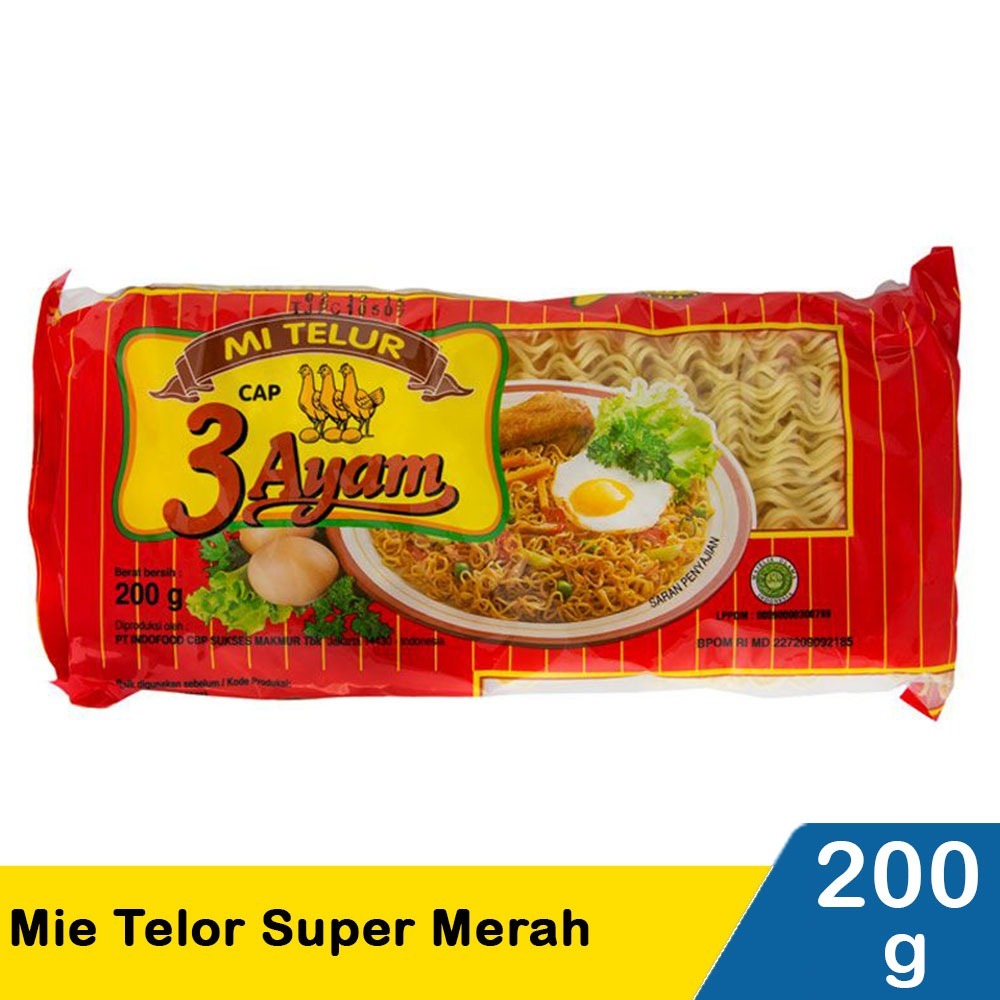 Mie Telur Bulat 200gram Cap 3 Ayam