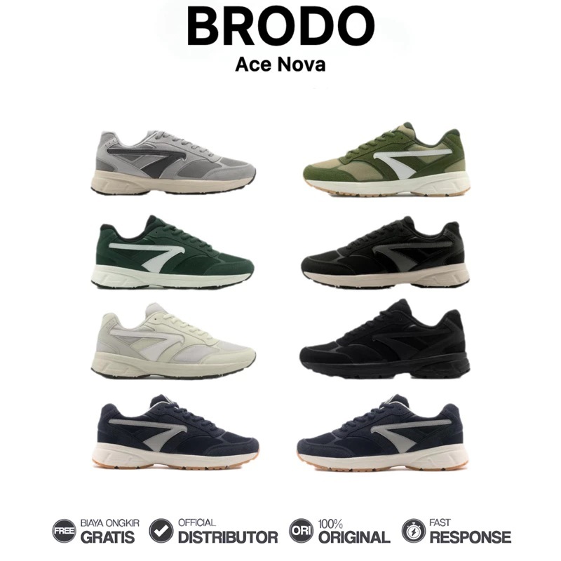 Brodo - Sepatu Ace Nova Sneakers Casual Unisex Wanita Pria Original 100%
