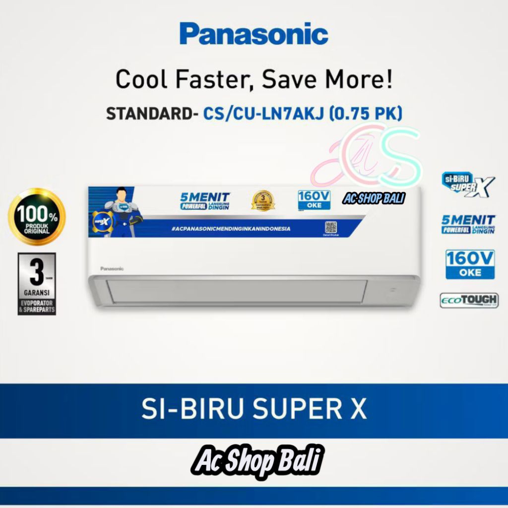 Panasonic Ac Deluxe standart 0.75 Pk CS CU LN7AKJ Ac Panasonic 3/4 Pk Si Biru