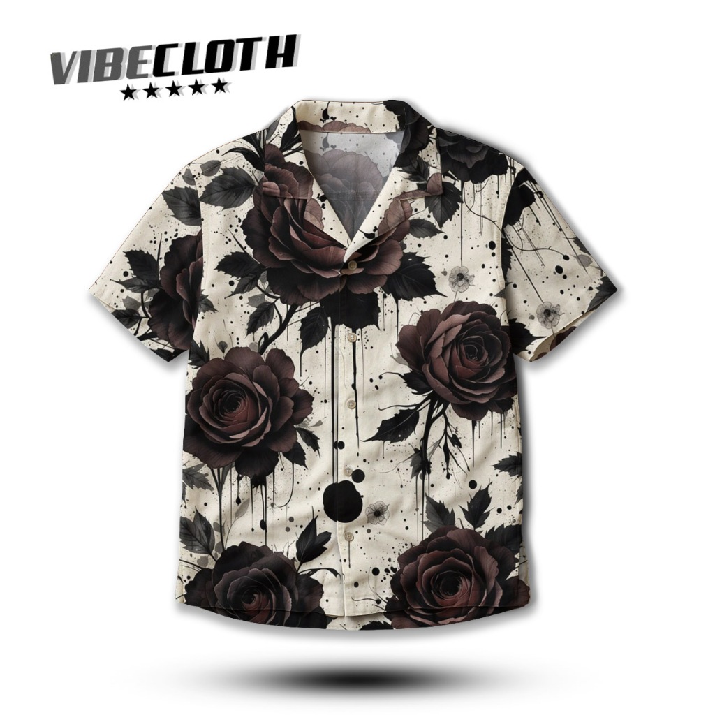 VIBECLOTH Kemeja Pria / Unisex Full Print Motif Bunga Mawar Abstrak Kemeja Streetwear Stylish & Keki