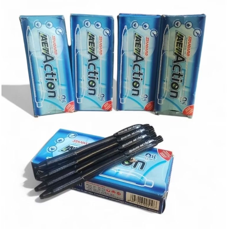 (12pcs/1 lusin) Bolpen/Bolpoint/Ballpen/Pulpen/Pen klik standard ae7 action (HITAM)