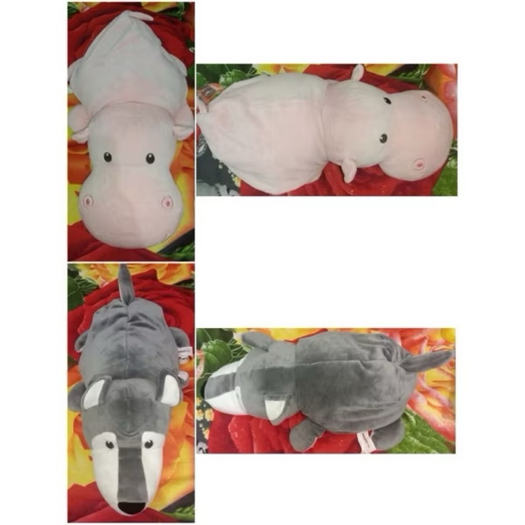 Boneka miniso bolak balik reversible 2 sisi wolf dan hippo miniso