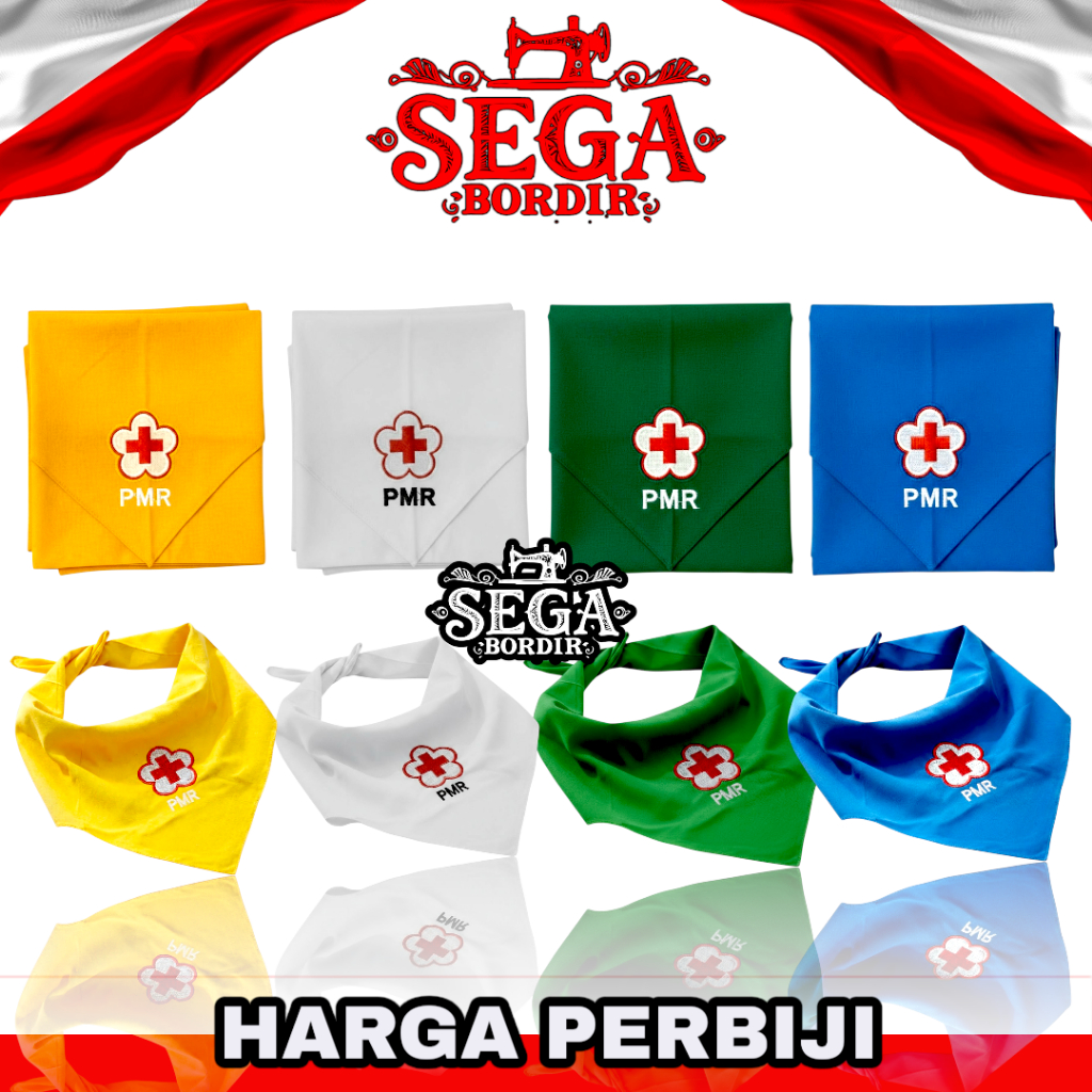 Scraf Syal PMR Bordir Biru Hijau Kuning Tua Kuning Muda Putih
