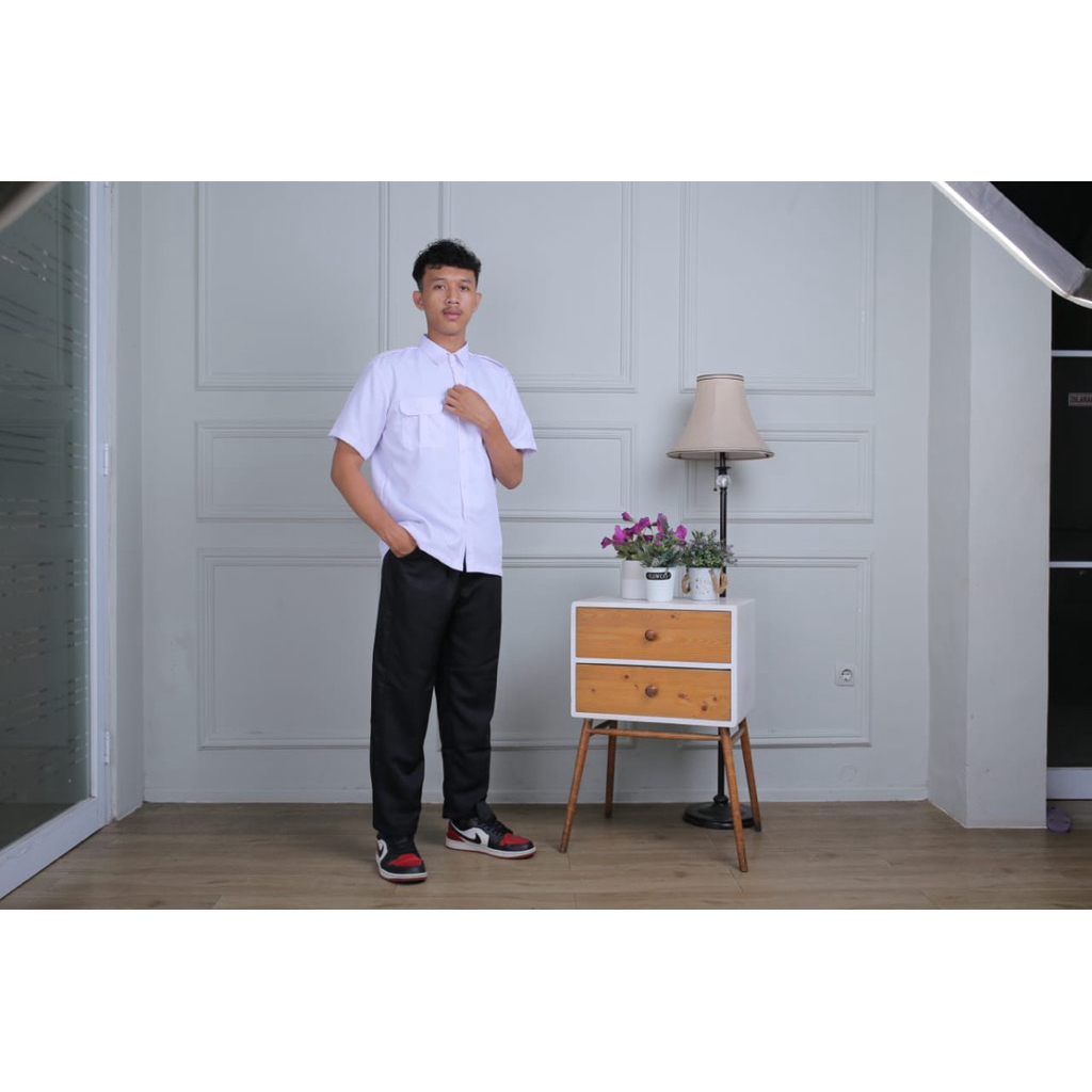 Setelan PDH Putih Pria/Setelan PNS Putih Pria/Setelan Kerja Bahan Katun