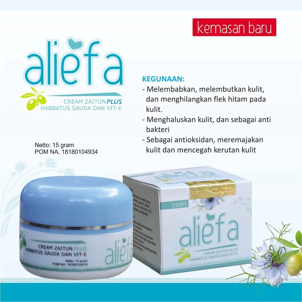 Cream Perawatan Wajah Aliefa Zaitun Habbatus Sauda dan Vitamin E Krim Pelembab 15 Gram Original BPOM