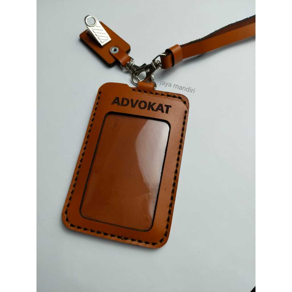 Jaya Mandiri Gantungan ID Card Kulit Asli untuk Advokat Holder Name Tag Kulit Asli dengan Tali Cokla