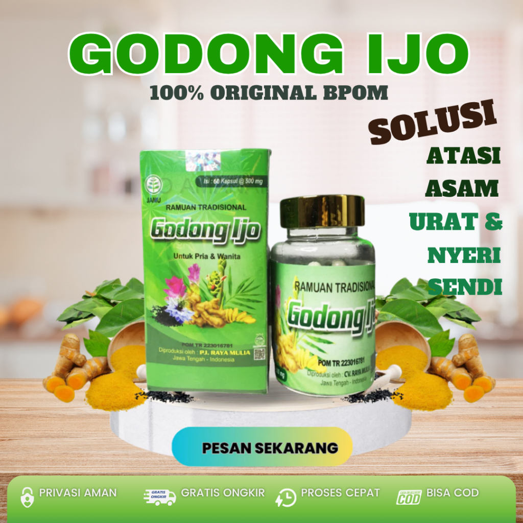 Obat Syaraf Kejepit Herbal Asam Urat Nyeri Sendi Pegal Linu Rematik Godong Ijo Kapsul Original BPOM