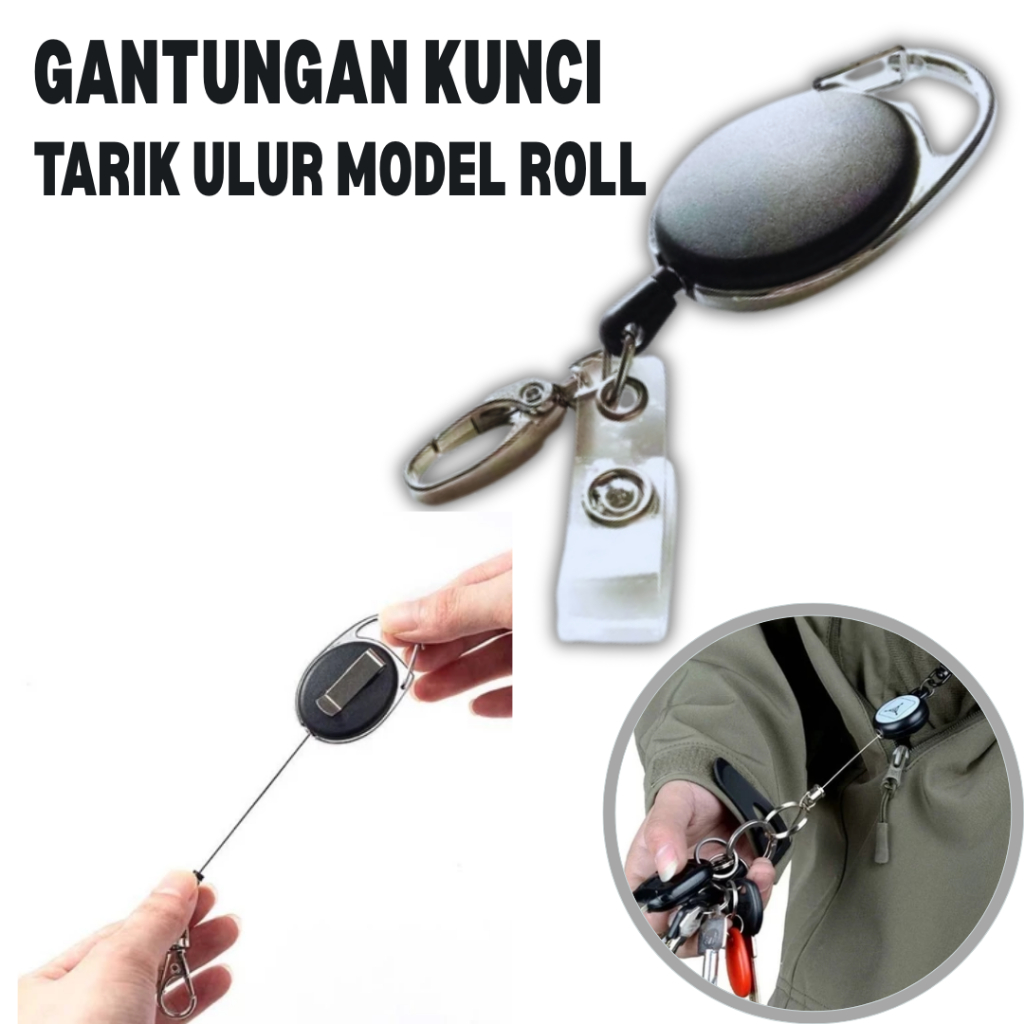 Gantungan Kunci Tarik Ulur Model Roll Retract Key Chain Holder