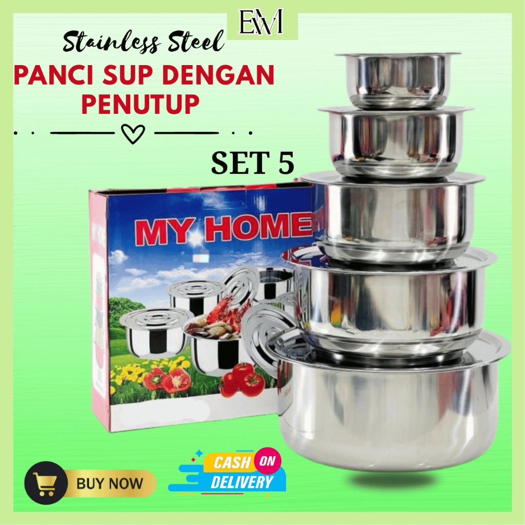 My Home Stainless Steel 5 Susun/Panci Beranak Panci set 5 ukuran Panci rebus 5 susun Stainless steel