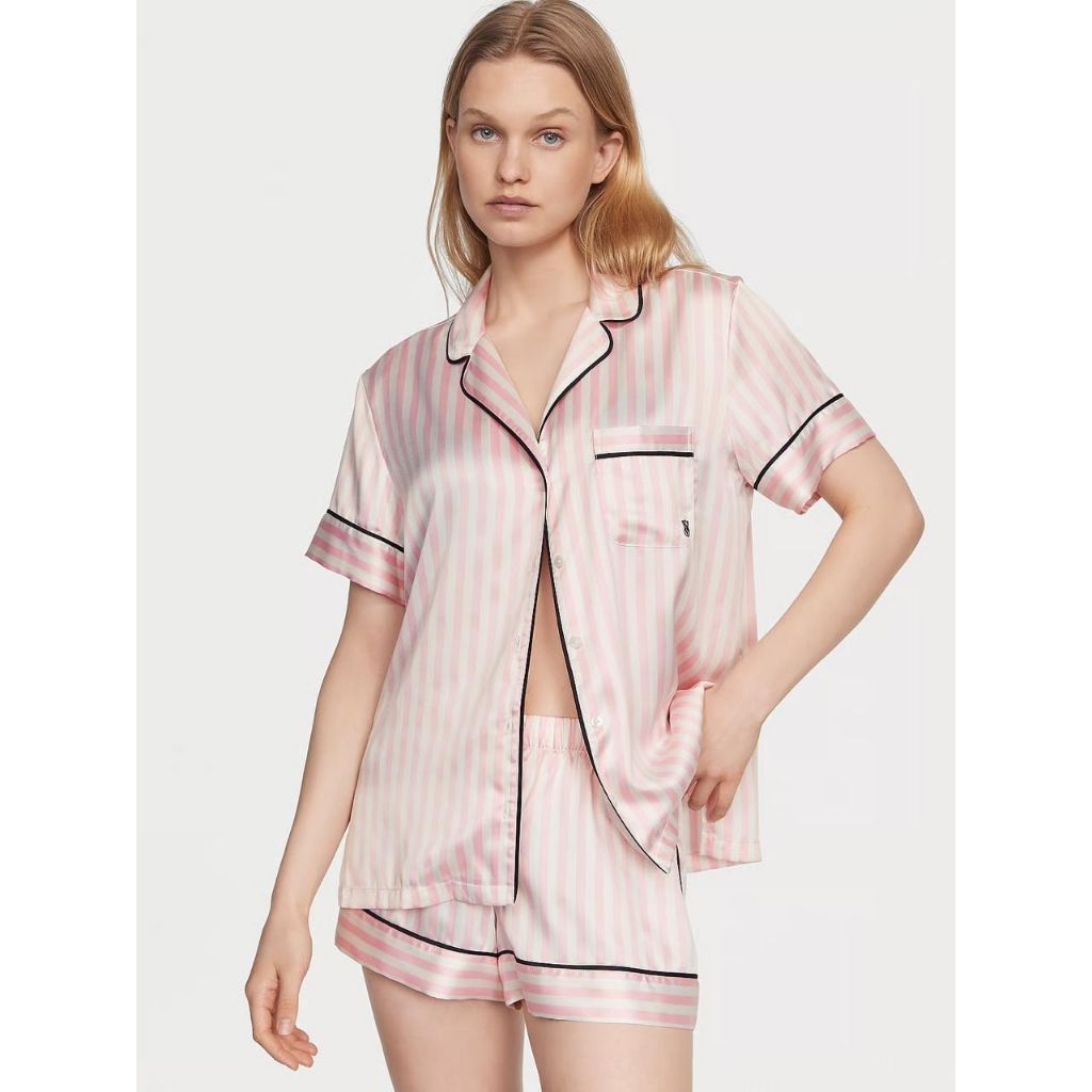 Victoria's Secret - Glazed Satin Short Pajama Set - Iconic Stripes