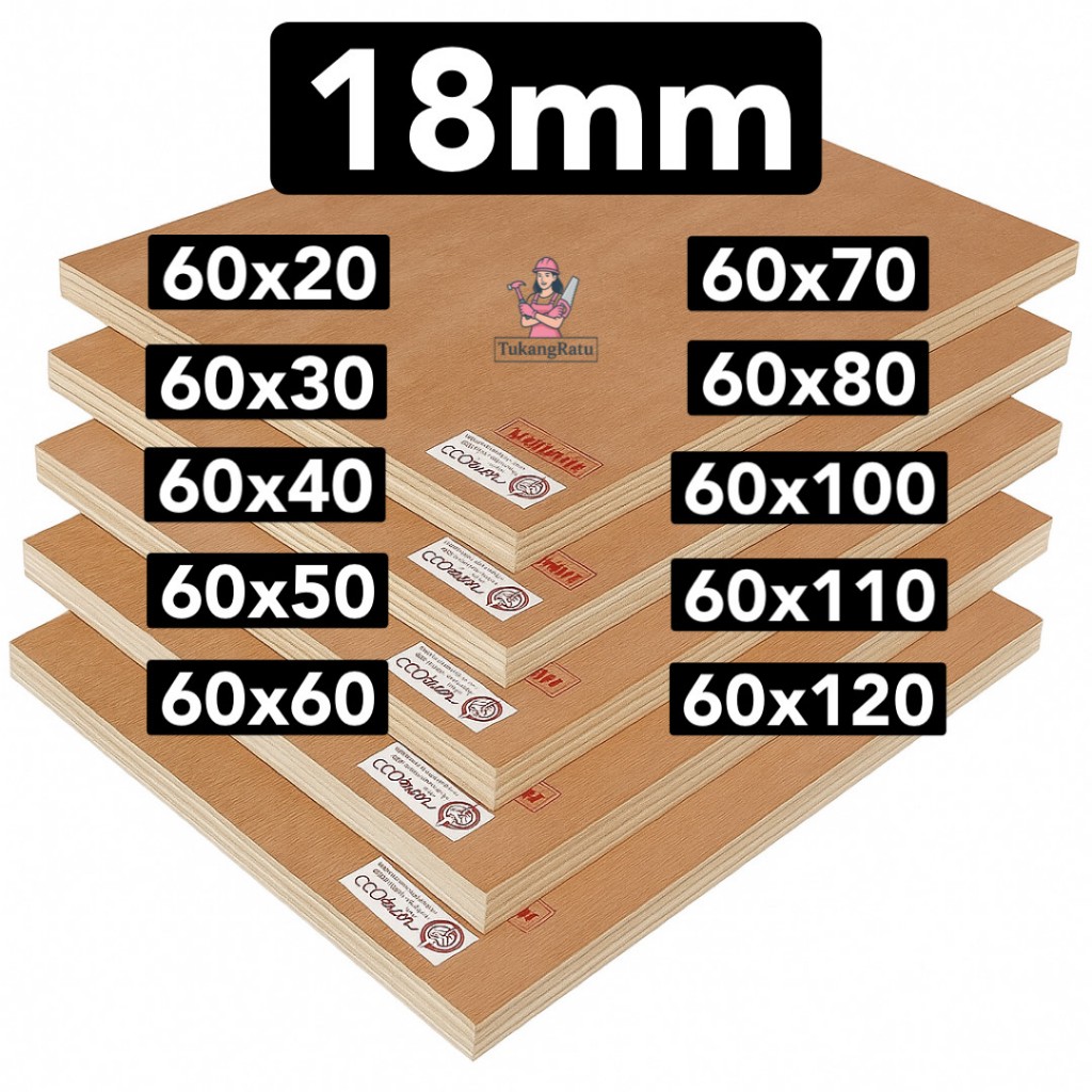 PREMIUM Triplek Tebal 18mm Ukuran 60cm Panjang Custom Plywood Multiplek Halus
