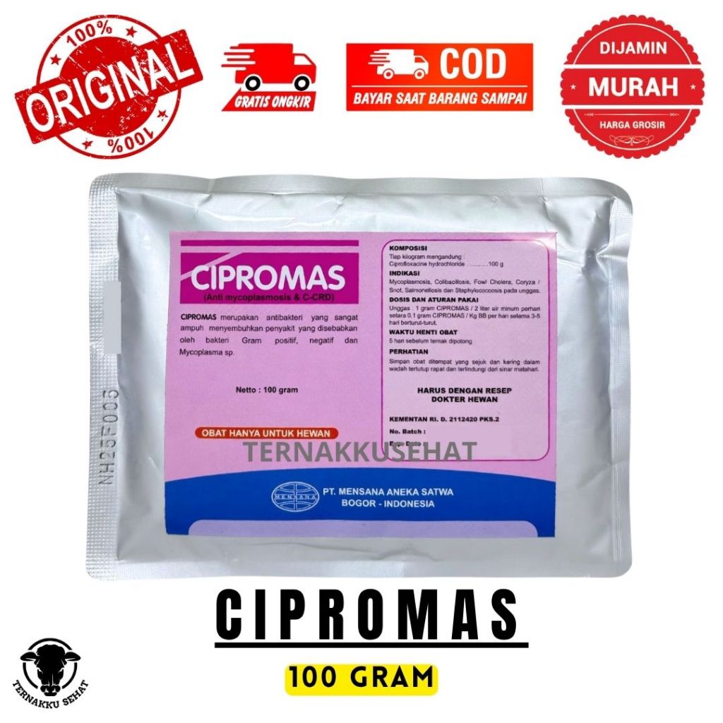 CIPROMAS 100 GRAM - Mensana -  Obat Ayam Ternak Hewan Anti Mycoplasma Crd Snot Salmonela Cholera