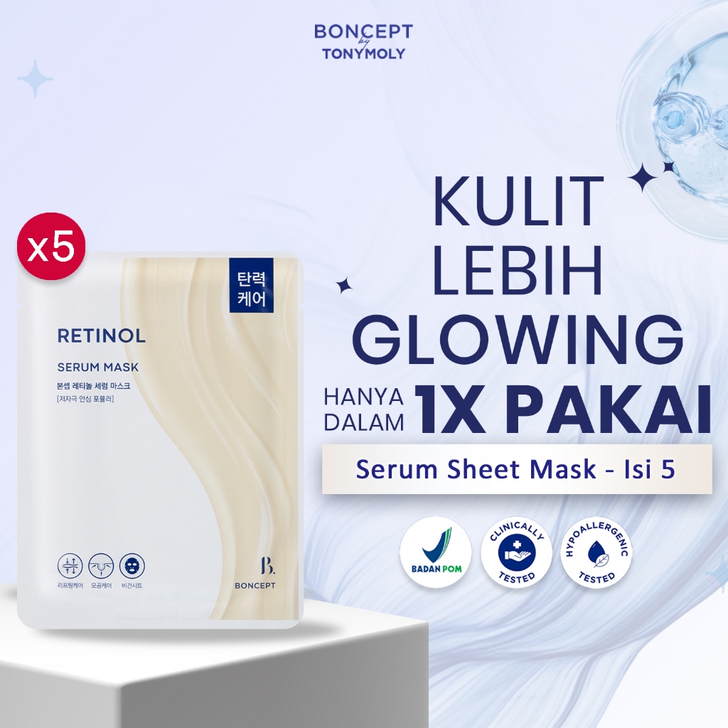 ISI 5 BONCEPT Retinol Serum Mask – Masker Lembap & Lifting, Mengandung Bakuchiol & Panthenol, Mencer