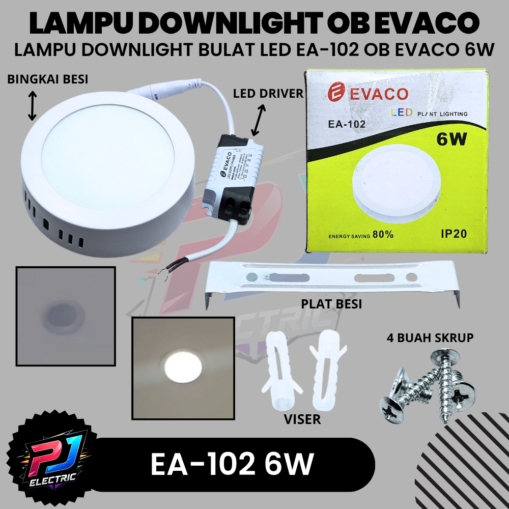 Lampu Downlight LED Outbow EVACO 6W Bulat Cahaya Putih Terang 6 WATT Evaco EA-102 Round LED Downligh