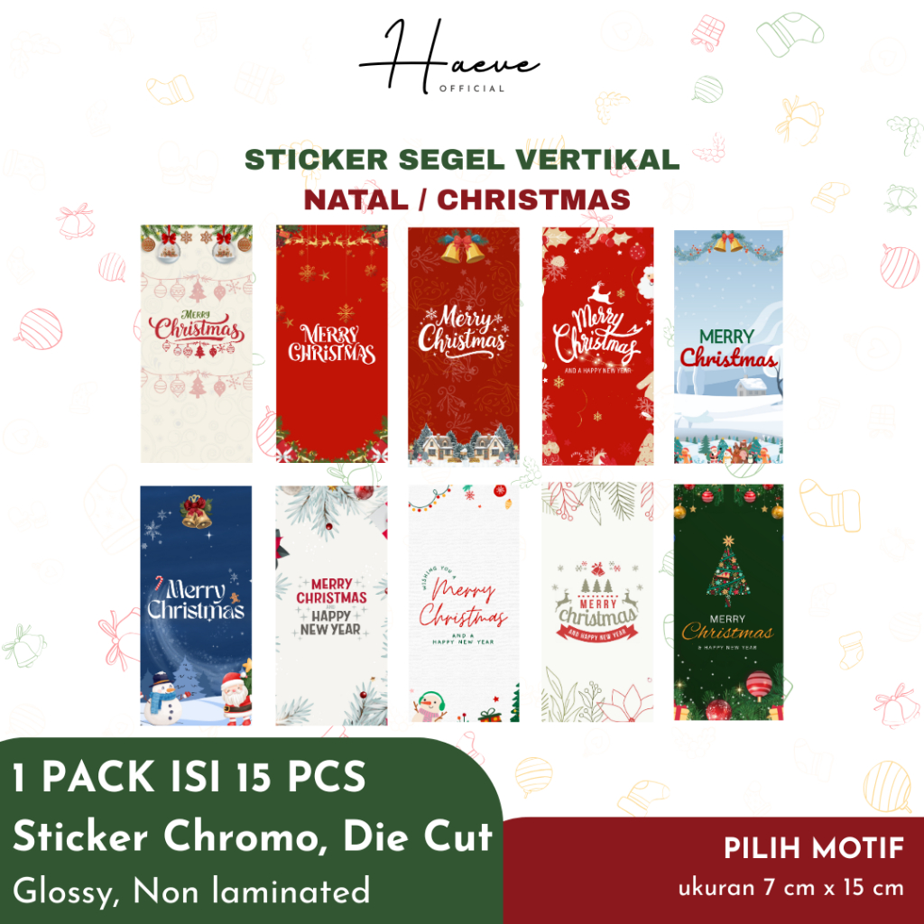 [15PCS] Sticker Segel Natal Vertikal Sticker Toples Kue Box Jar Cookies Christmas Stiker Natal