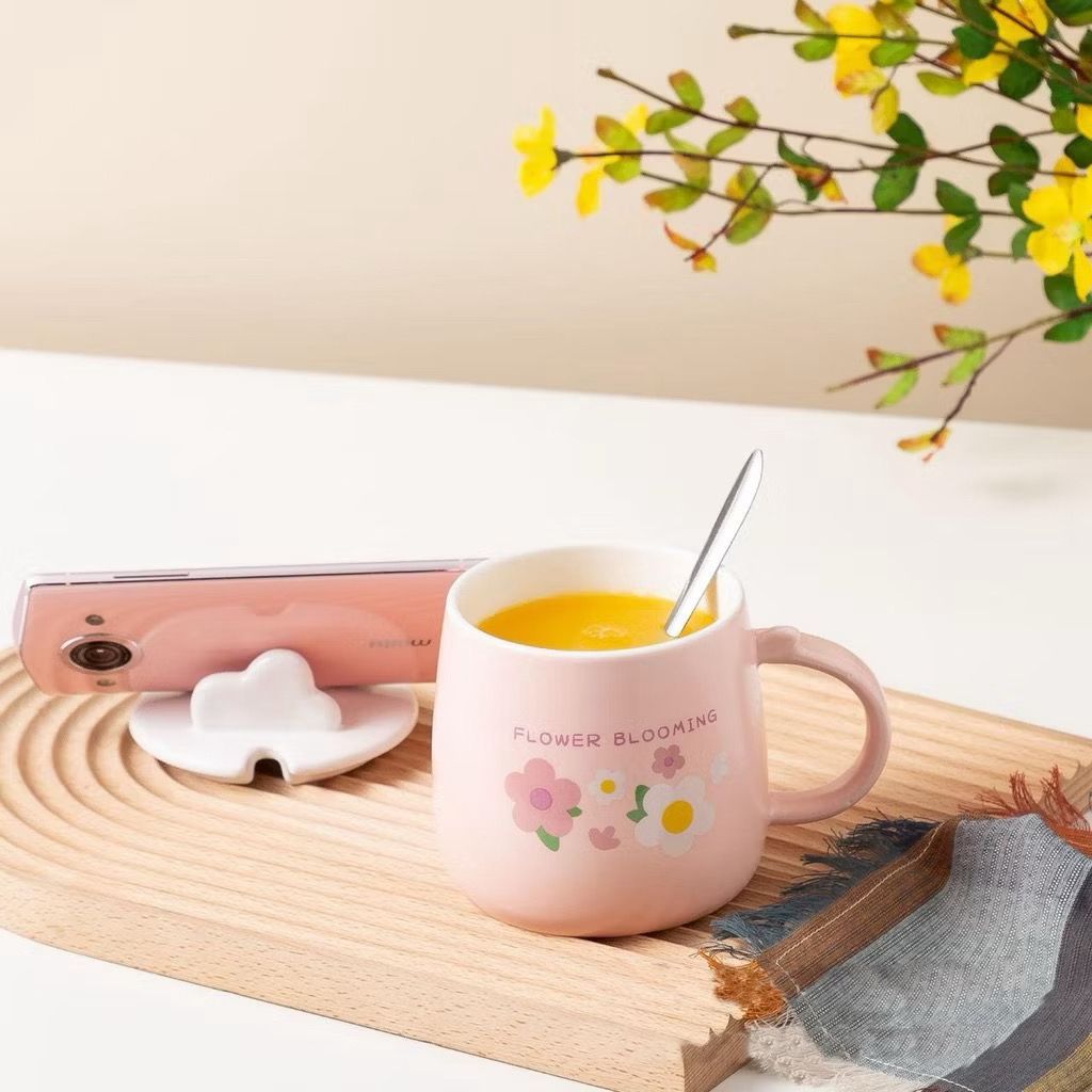 FLOWER Gelas keramik/Mug/Gelas minum keramik HQ/Tutup gelas holder HP