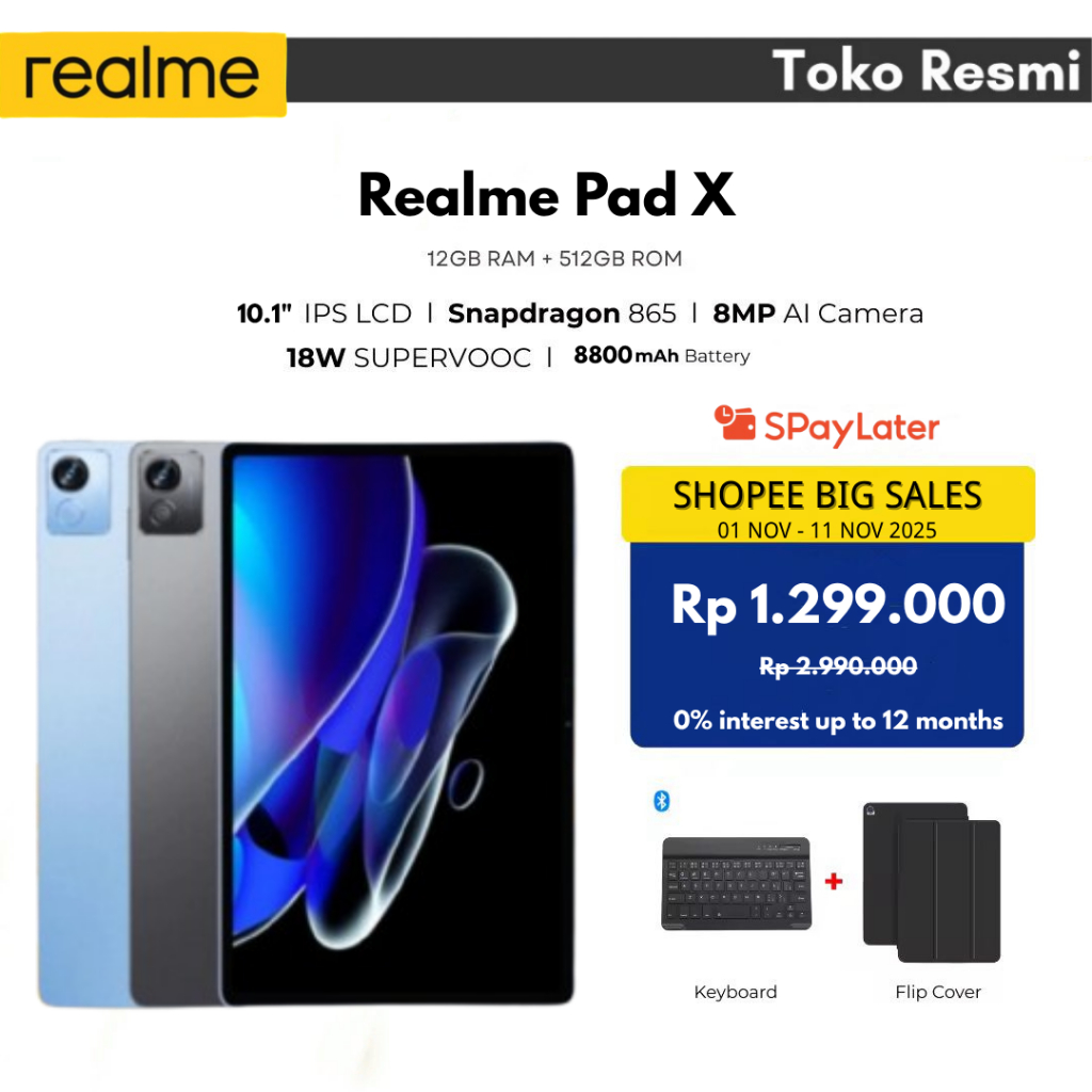 Realme Pad X LITE Andriod Tablet Snapdragon 865 16GB + 512GB 10.1 Inch | Dual SIM WiFi 2.4/5G