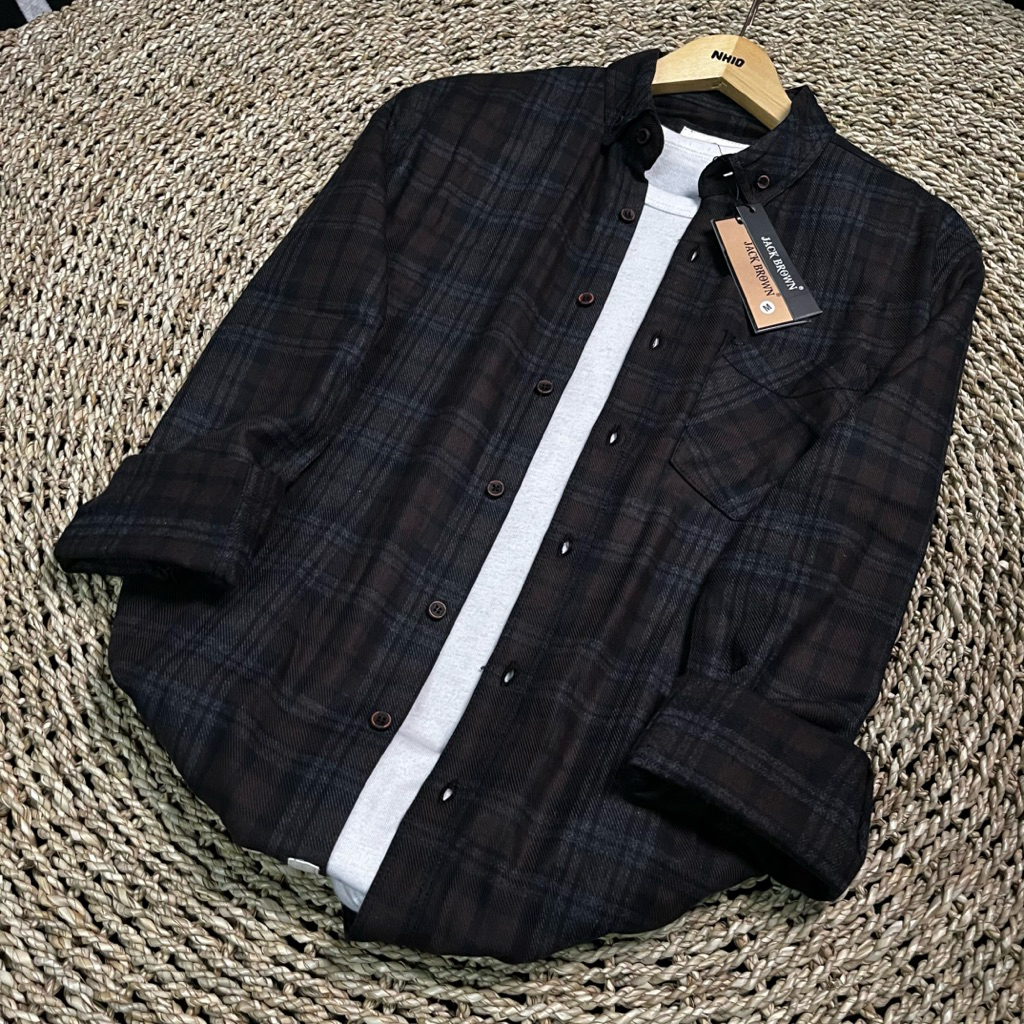 Kemeja flanel lengan panjang Unisex  JACK BROWN NP045
