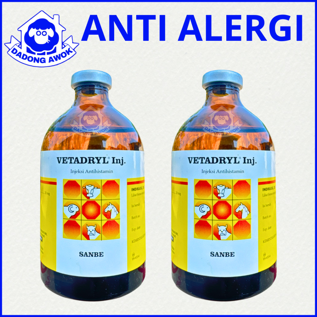 VETADRYL Injeksi 100ml Antihistamin Hewan obat SAPI KAMBING - VETADRIL - sanbe anti alergi