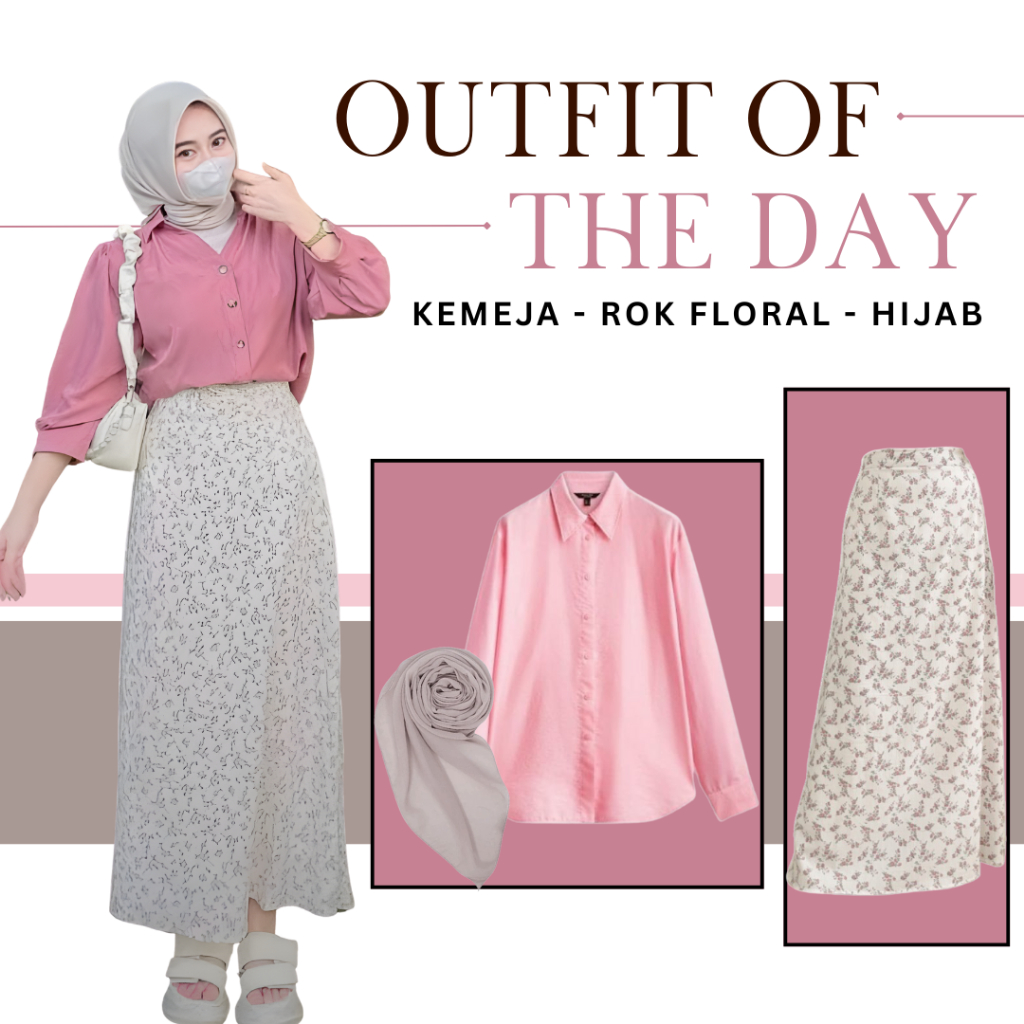 DaisyChic & Co - one set 3in1 Remaja Kekinian ( Kemeja, Rok Floral, Hijab ) Setelan Harian - DC83